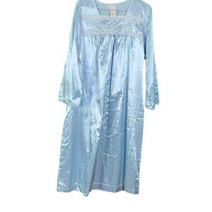 Heavenly Bodies Womens Full Length Night Gown Blue Embroidered Long Sleeve 1X